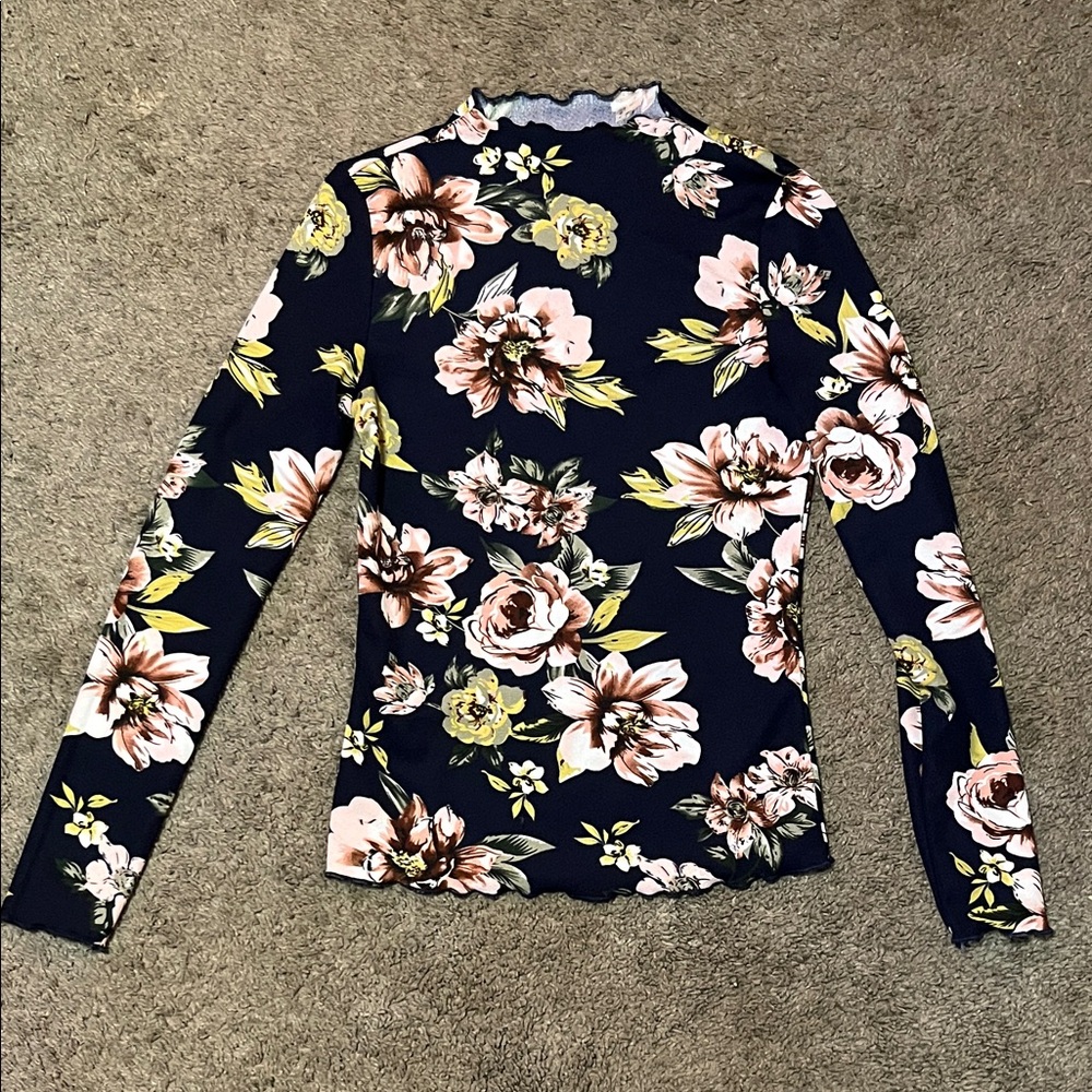 SHEIN Navy and Pink Floral Blouse